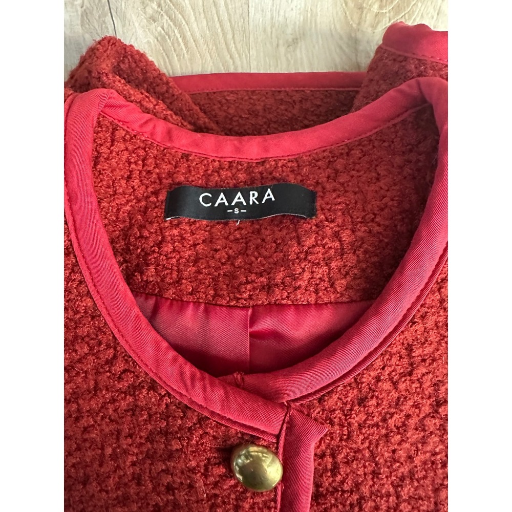 CAARA Joe Relaxed Fit Cropped Wool Boucle Red Jacket Rollneck Tweed Old Money - Picture 7 of 12